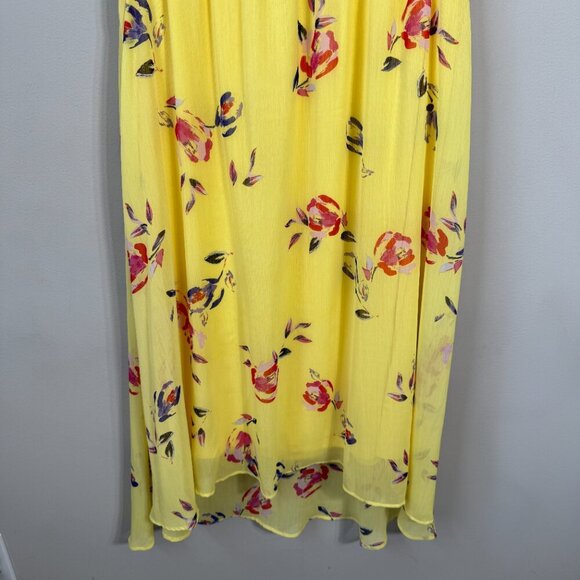 DKNY Shirred Floral Print Crepon Midi Dress Womens 14 Yellow Flutter Sleeve Chic - Picture 9 of 13